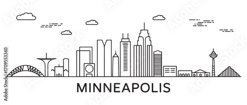Minneapolis Line Art skyline. Travel Minneapolis famous landmarks. Business and tourism concept for presentation, banner, web site. with white background