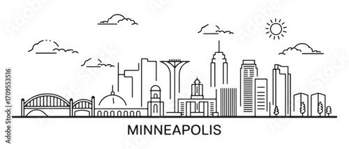 Minneapolis Line Art skyline. Travel Minneapolis famous landmarks. Business and tourism concept for presentation, banner, web site. with white background