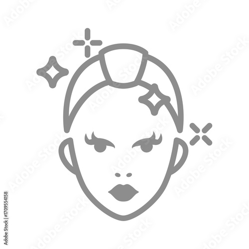 Woman facial, clean face vector icon. Cosmetics and cleanser, skin care and face with headband.