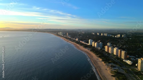 Wallpaper Mural Drone View of Playa Mansa Coastline at Sunset in Punta del Este Torontodigital.ca
