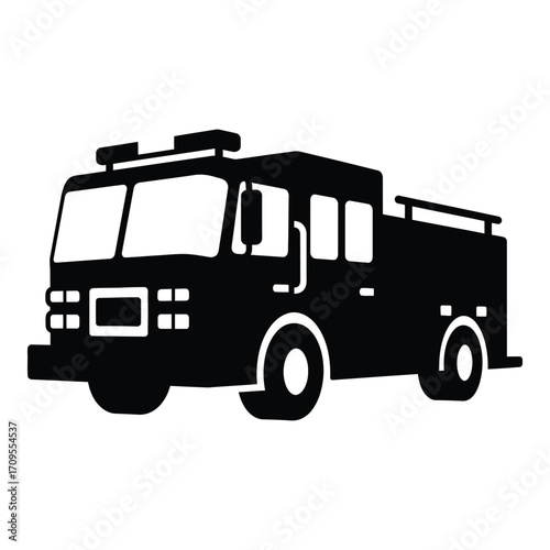 Bold black silhouette of a fire truck ready for emergency response services silhouette