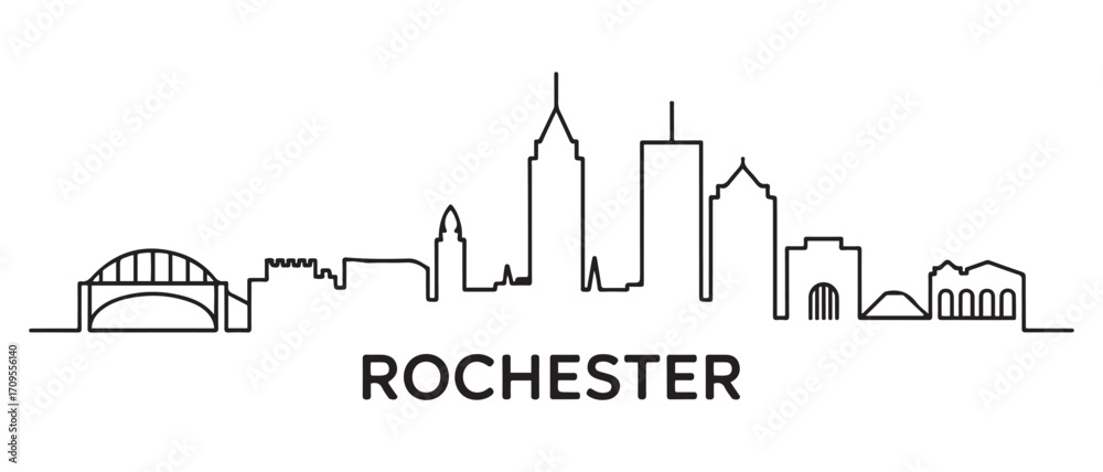 Obraz premium Rochester Line Art skyline silhouette. Black Rochester city design isolated. with white background