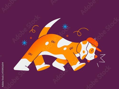 vector illustration of an abstract horse  A dog running, on a dark purple background