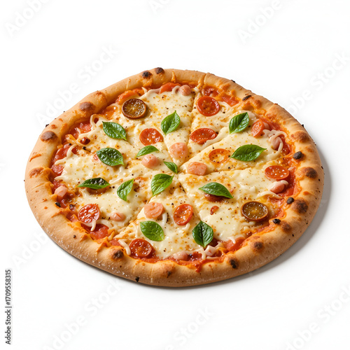 Creamy Pizza with Cervelat Isolated on White Background