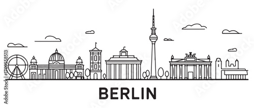 Berlin Line Art skyline. Travel Berlin famous landmarks. Business and tourism concept for presentation, banner, web site. with white background