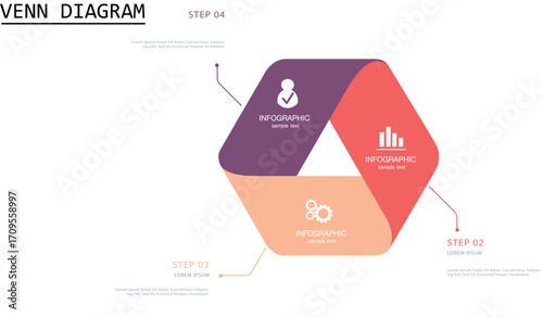 Venn diagram infographic chart template for business 3, parts