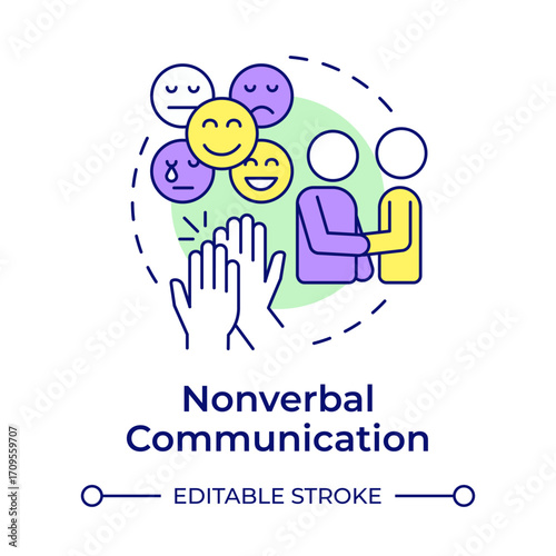 Nonverbal communication multi color concept icon. Social interaction, messaging. Positive personality. Round shape line illustration. Abstract idea. Graphic design. Easy to use in booklet, blog post