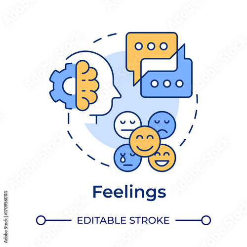 Feelings multi color concept icon. Emotional intelligence, psychology. Online chatting, communication. Round shape line illustration. Abstract idea. Graphic design. Easy to use in booklet, blog post