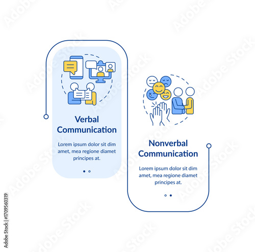 Verbal and nonverbal communication rectangle infographic vector. Video call, chatting. Data visualization with 2 steps. Editable rectangular options chart. Lato-Bold, Regular fonts used