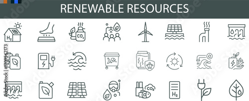 Renewable Resources Icon Set for Clean Energy, Sustainability, and Eco-Friendly UI Design