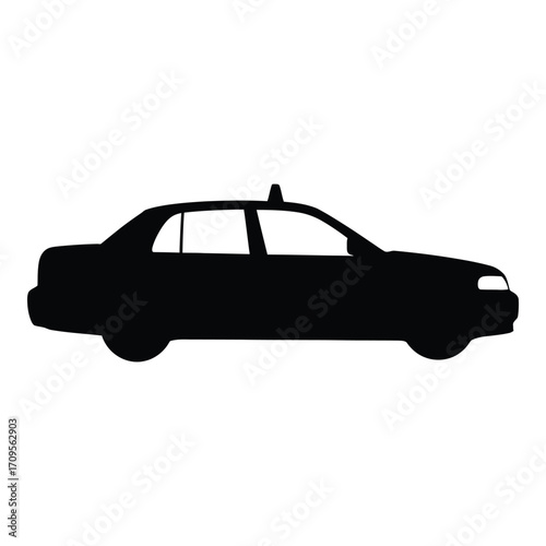 Silhouette of a classic black taxi cab with rooftop light isolated on white silhouette