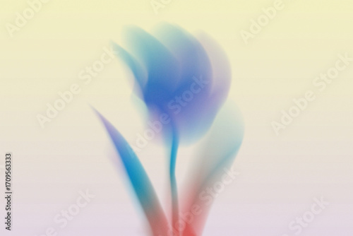 Abstract artistic representation of a flower, showcasing a vibrant blend of blue and red hues in a dreamy, soft, and blurred style, concept for a flower