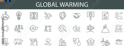 Global Warming Icon Set for Climate Change, Environmental Impact, and Sustainability UI Design