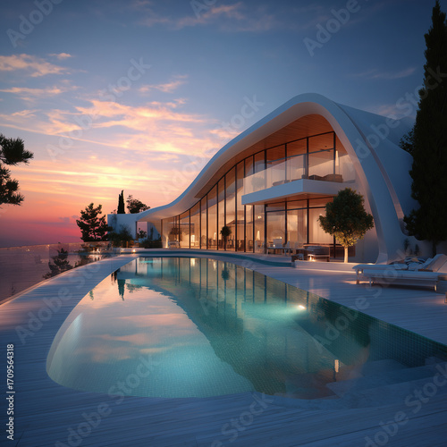 sunset over the pool