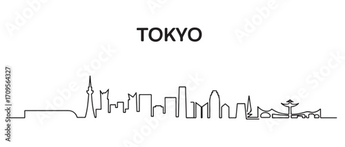 Tokyo Line Art skyline silhouette. Black Tokyo city design. with white background