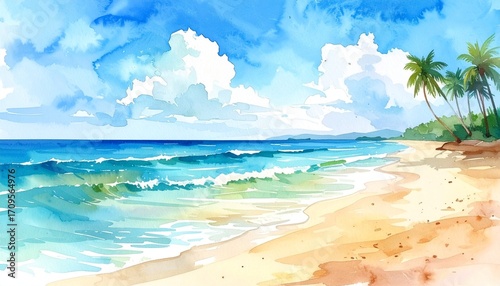 Watercolour summer beach background