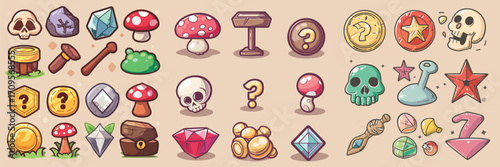 set of cute 3D cartoon fantasy plants and fungi icons