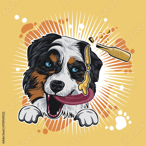 Vector Illustration Playful Dog with Splashing Wine