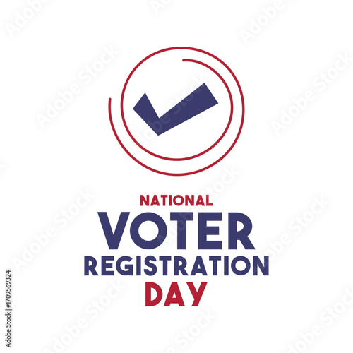 National Voter Registration Day. September. Check mark icon. White background. Banner, card, background. Flat design vector.