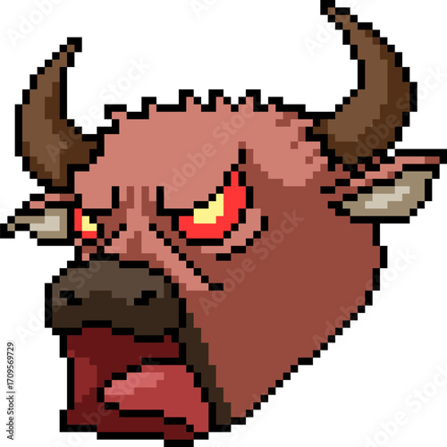 pixel art of angry bull head roar