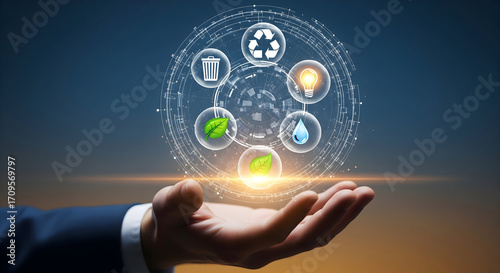 Wallpaper Mural Hand holding eco-friendly symbols representing sustainability and environmental protection Torontodigital.ca