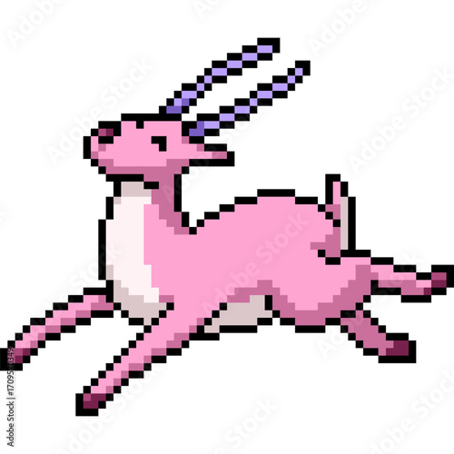 pixel art of pink deer happy jump