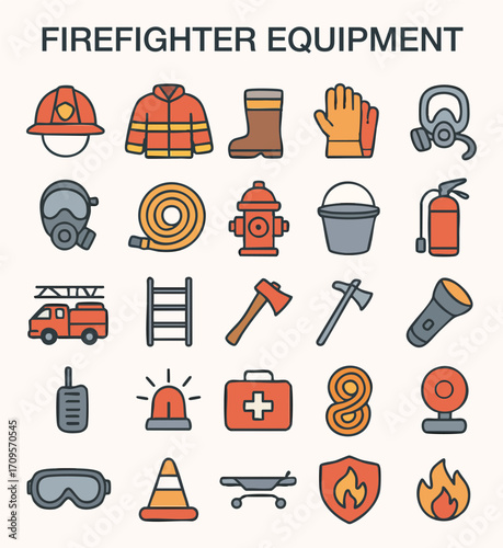 Firefighter Equipment and Safety Icons