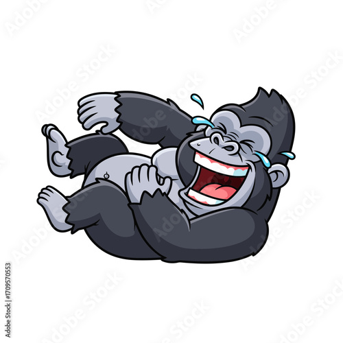 Cartoon Gorilla Laughing Out Loud with Tears of Joy in a Playful and Funny Pose