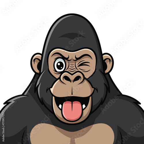 Amusing animated primate illustration with a cheeky wink and playful tongue out expression