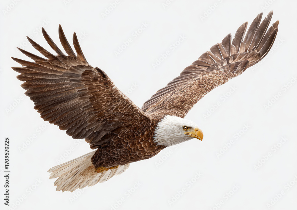Obraz premium Bald eagle in flight against white background (1)