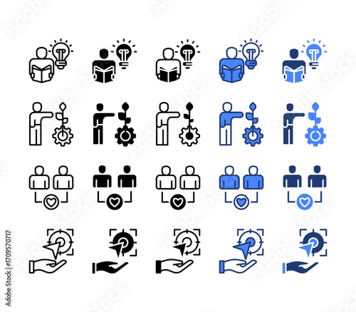Learning, Personal Development, Empathy, Goal, multiple style icon set.