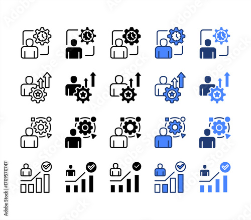 Time Management, Self Improvement ,Adaptability, Self Actualization, multiple style icon set.