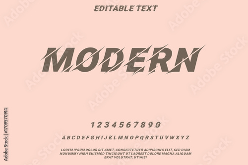 Modern distressed font with numbers and alphabet on pastel background