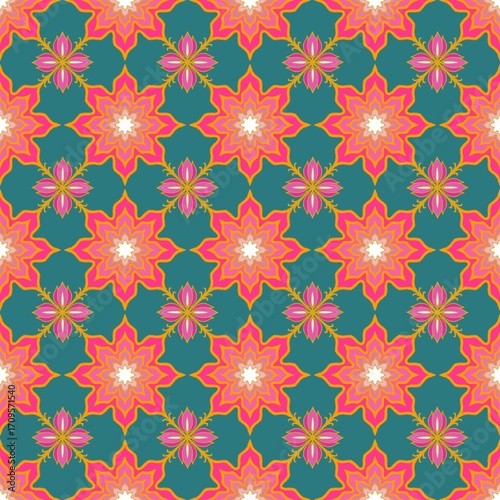 Vivid Floral Star Mandala Seamless Pattern