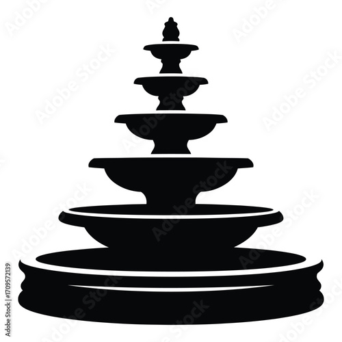 Elegant tiered water fountain silhouette for garden and landscape design silhouette