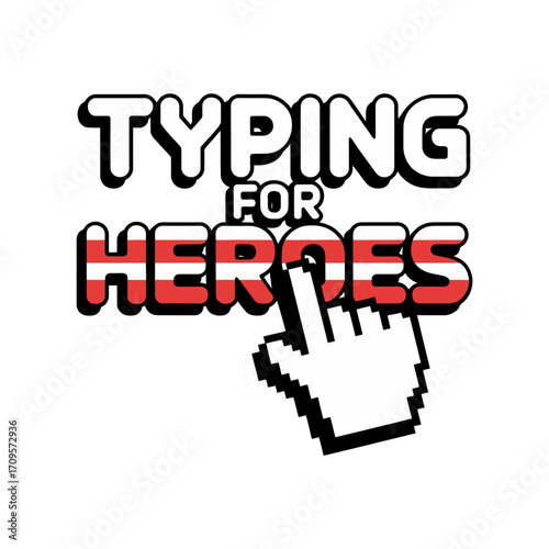 Typing for heroes cursor icon, charitable fundraiser graphic, volunteer support campaign asset, pixel style emblem for awareness