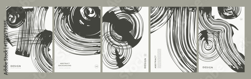 Abstract modern cover, banner, poster, flyer design template with hand drawn ink brush strokes on white background. Grunge texture background set. Vector illustration