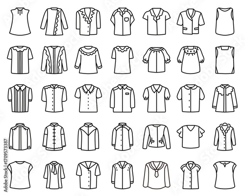 An assortment of tops featuring diverse collar designs