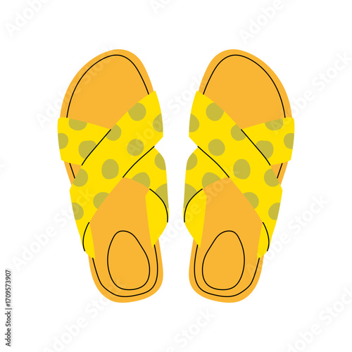Women's colorful summer sandals and shoes in hand drawn styleVector illustration of various open summer sandals with straps, low and high platform isolated. Summer cute slippers and sandals