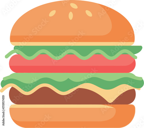 Delicious and colorful illustration of a classic hamburger with fresh ingredients.