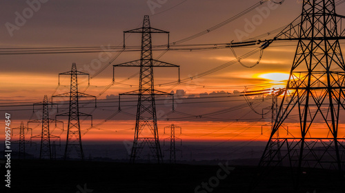 Wallpaper Mural Sunrise over Electricity Pylons Across Rishworth Moor  Yorkshire Torontodigital.ca