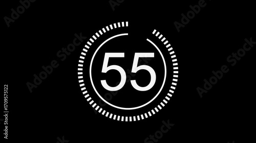1 Minute Circle Countdown Timer with Progress Bar, Alpha Channel, and Seamless Loop