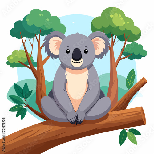 Cute koala sitting on a tree branch in a forest.