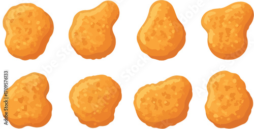 Variety of crispy golden chicken nuggets arranged in a neat pattern