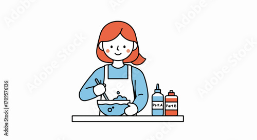 Woman mixing ingredients in bowl, creating homemade cosmetics at home. Home cosmetics preparation by mixing various products, woman enjoys hobby. Homemade cosmetics for sustainable lifestyle.