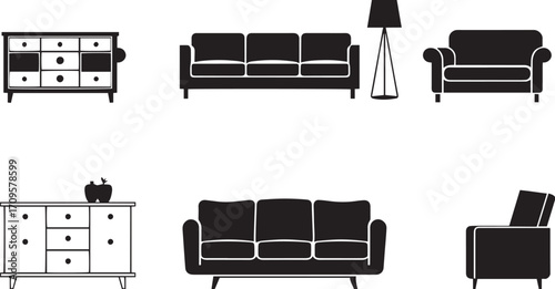 Furniture set. Hand drawn vector illustration	