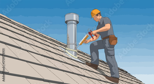 Repairing roof flashing involves applying sealant, roof flashing repair is important for maintaining building integrity. Repairing roof flashing around chimney with sealant,