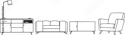 Furniture set. Hand drawn vector illustration	