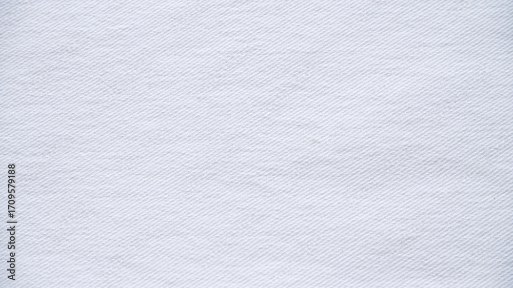 Fototapeta premium White denim background. Texture background of denim jeans. Concept of bright color, minimal, color, fabric, clothing, pants, fashion style for wallpaper, print, textiles. White jeans material.