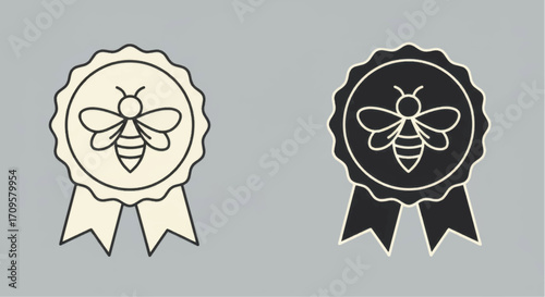 Bee Emblem Award Badges Set.